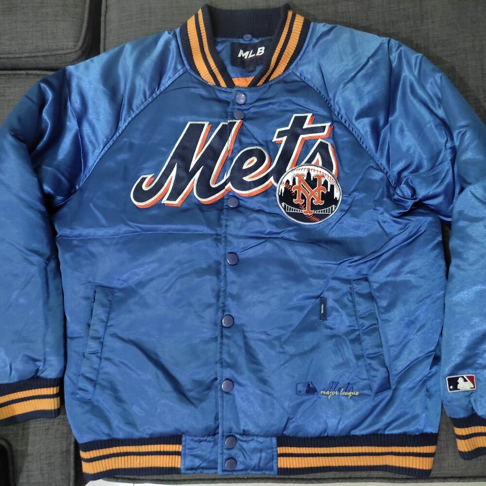 MLB New York Mets Satin Bomber Jacket Mens M 90s Vintage